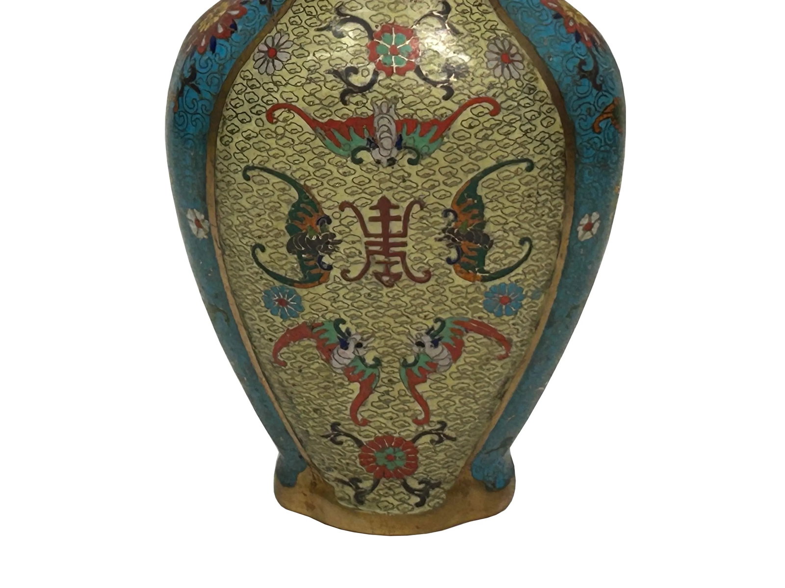 Vintage Cloisonné Vase Dragon Handles and Chinese Floral Motifs - 10