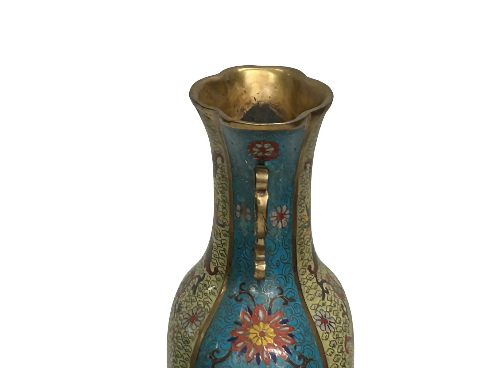 Vintage Cloisonné Vase Dragon Handles and Chinese Floral Motifs - 13