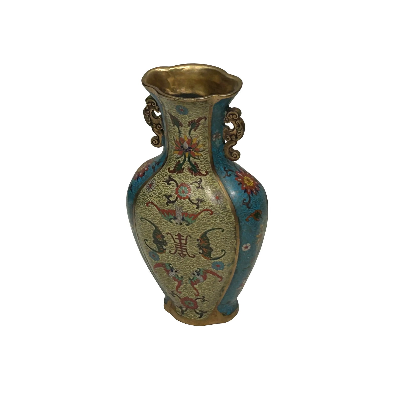 Vintage Cloisonné Vase Dragon Handles and Chinese Floral Motifs - 14
