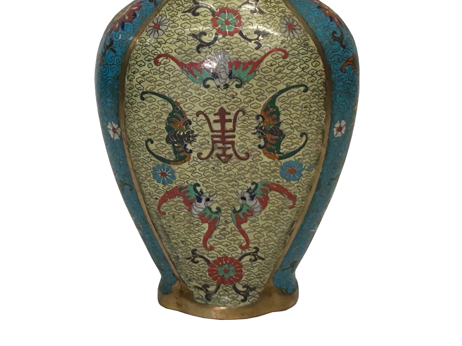 Vintage Cloisonné Vase Dragon Handles and Chinese Floral Motifs - 15
