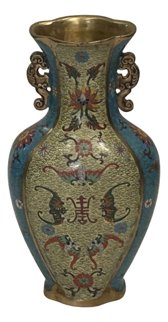 Vintage Cloisonné Vase Dragon Handles and Chinese Floral Motifs (1 of 18)