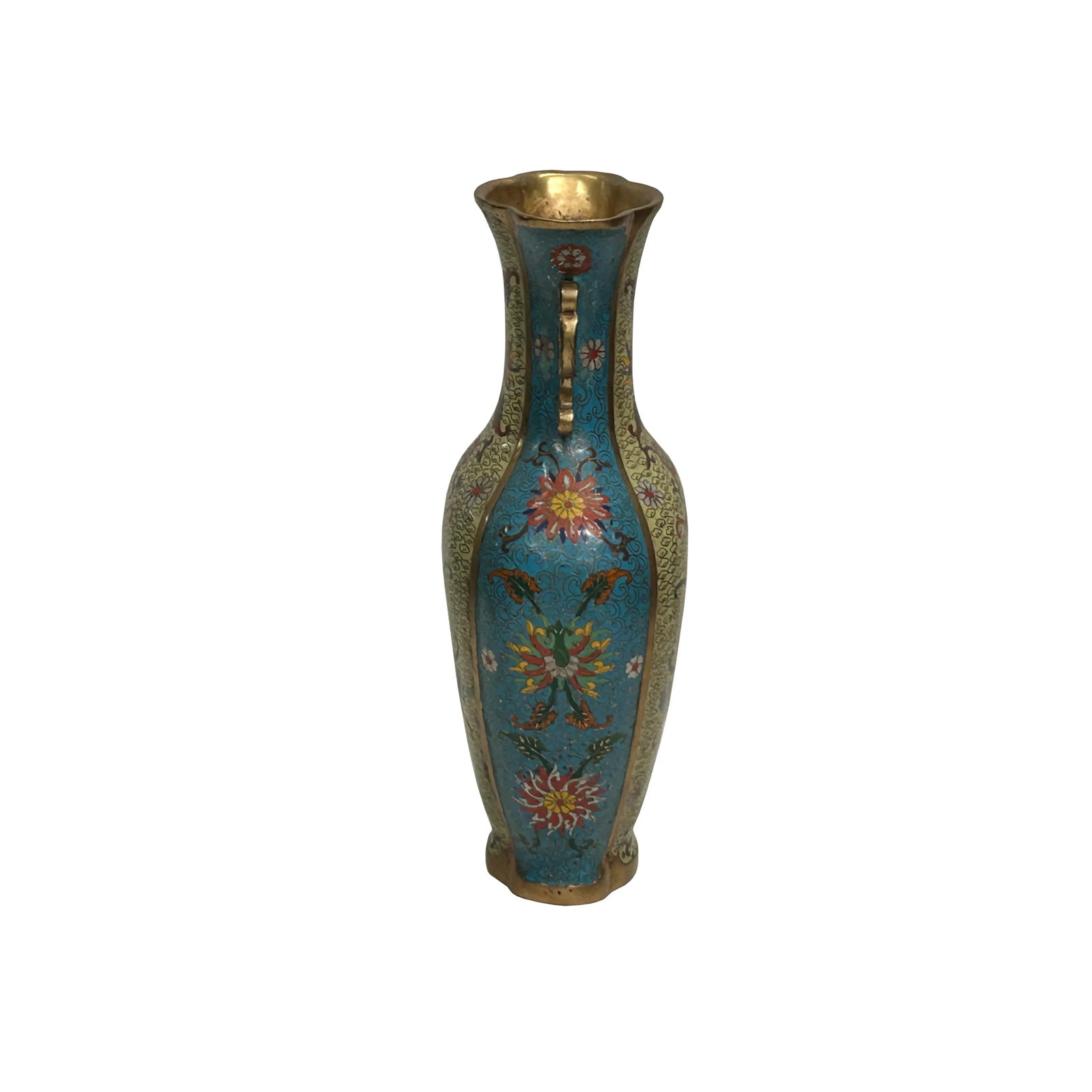 Vintage Cloisonné Vase Dragon Handles and Chinese Floral Motifs - 2