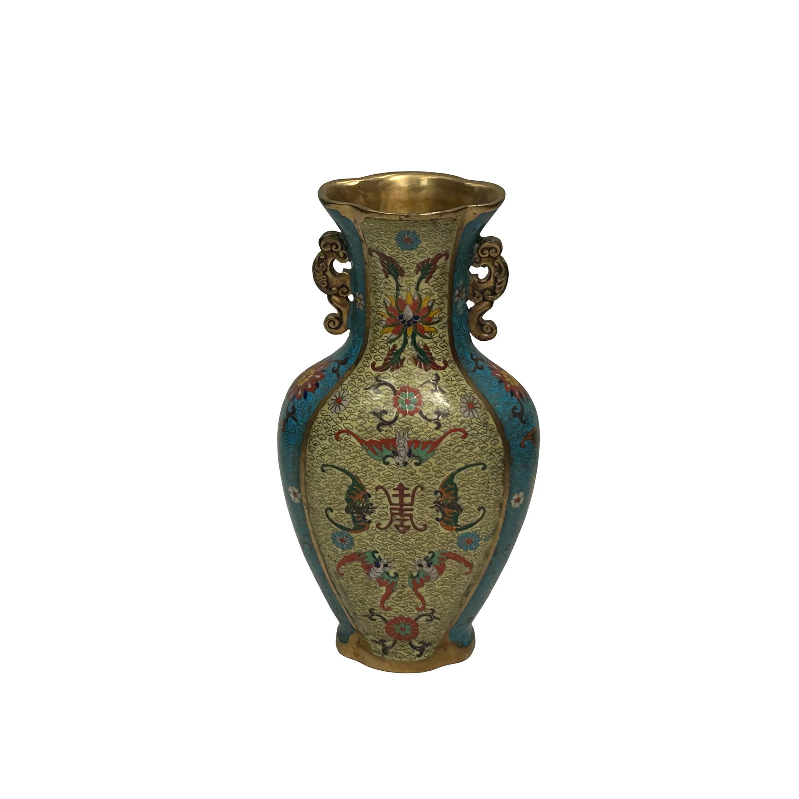 Vintage Cloisonné Vase Dragon Handles and Chinese Floral Motifs - 3
