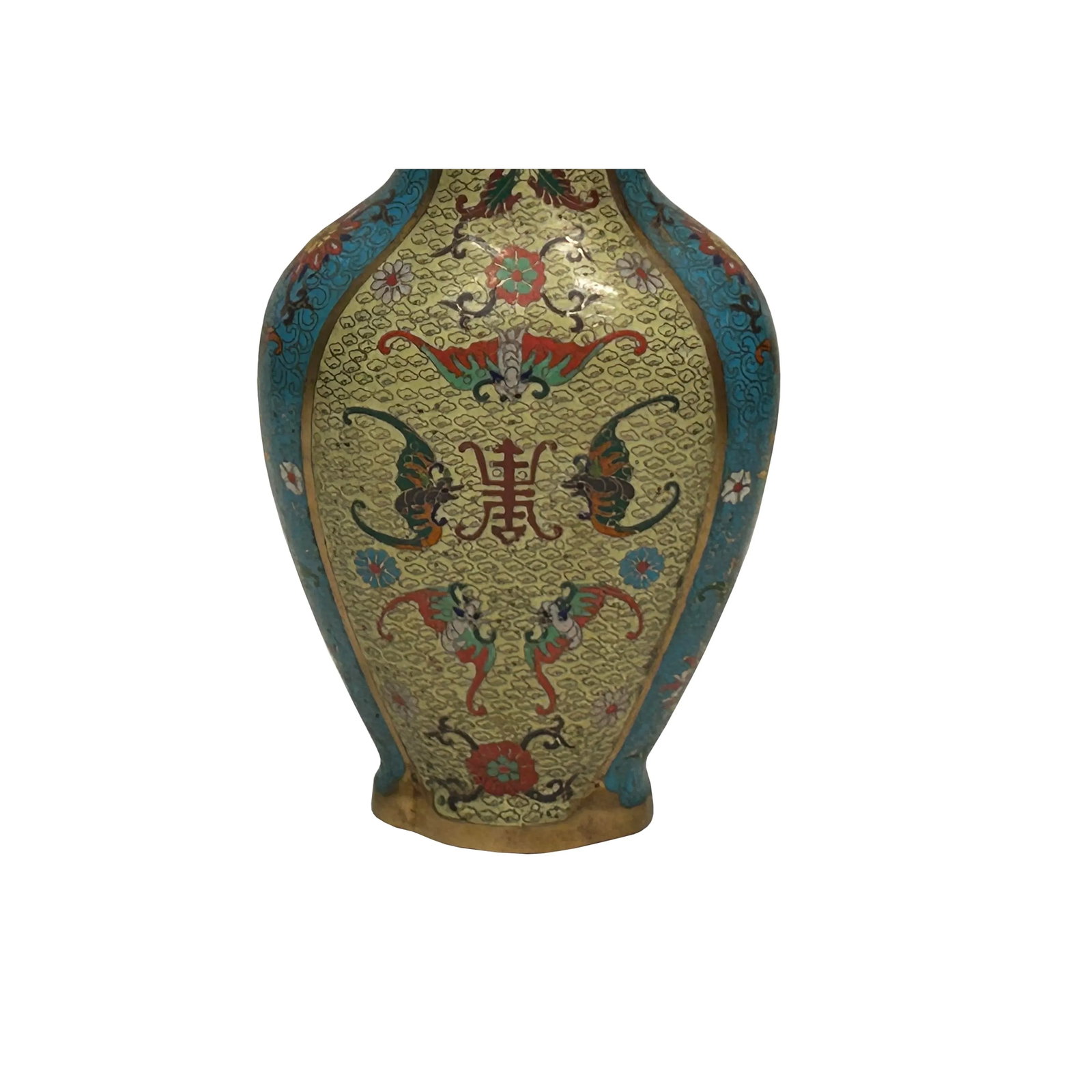 Vintage Cloisonné Vase Dragon Handles and Chinese Floral Motifs - 4