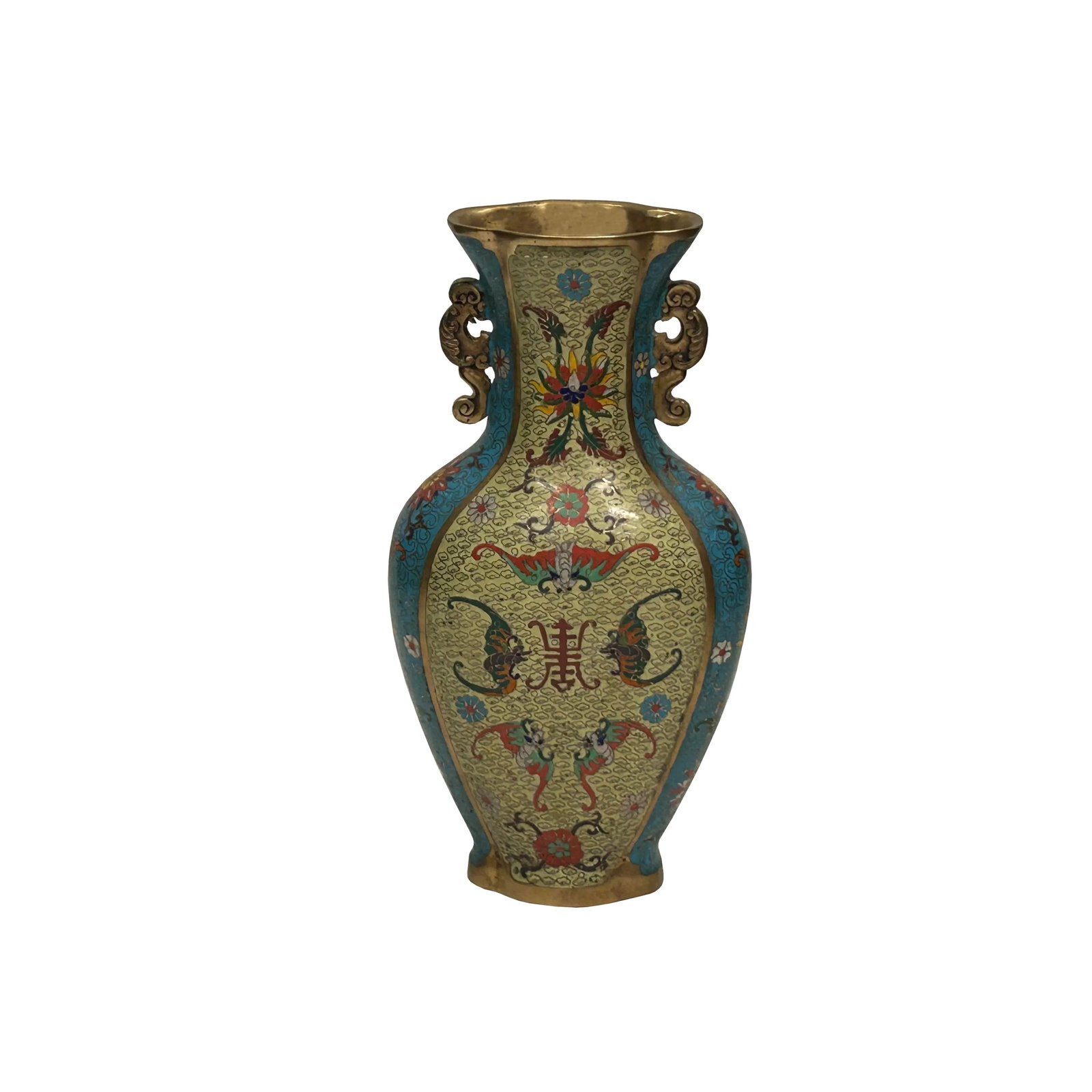 Vintage Cloisonné Vase Dragon Handles and Chinese Floral Motifs - 5