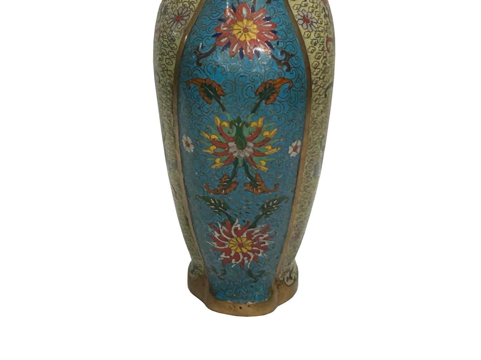 Vintage Cloisonné Vase Dragon Handles and Chinese Floral Motifs - 6