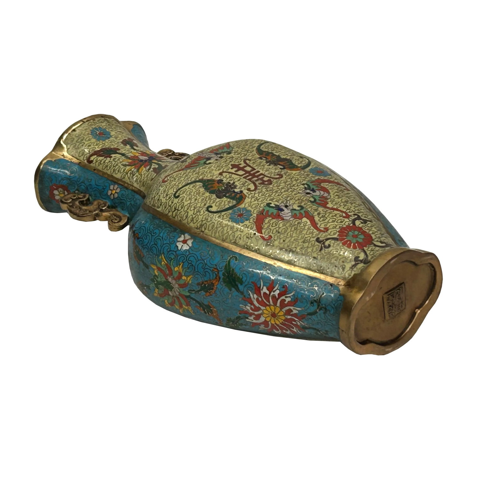 Vintage Cloisonné Vase Dragon Handles and Chinese Floral Motifs - 8