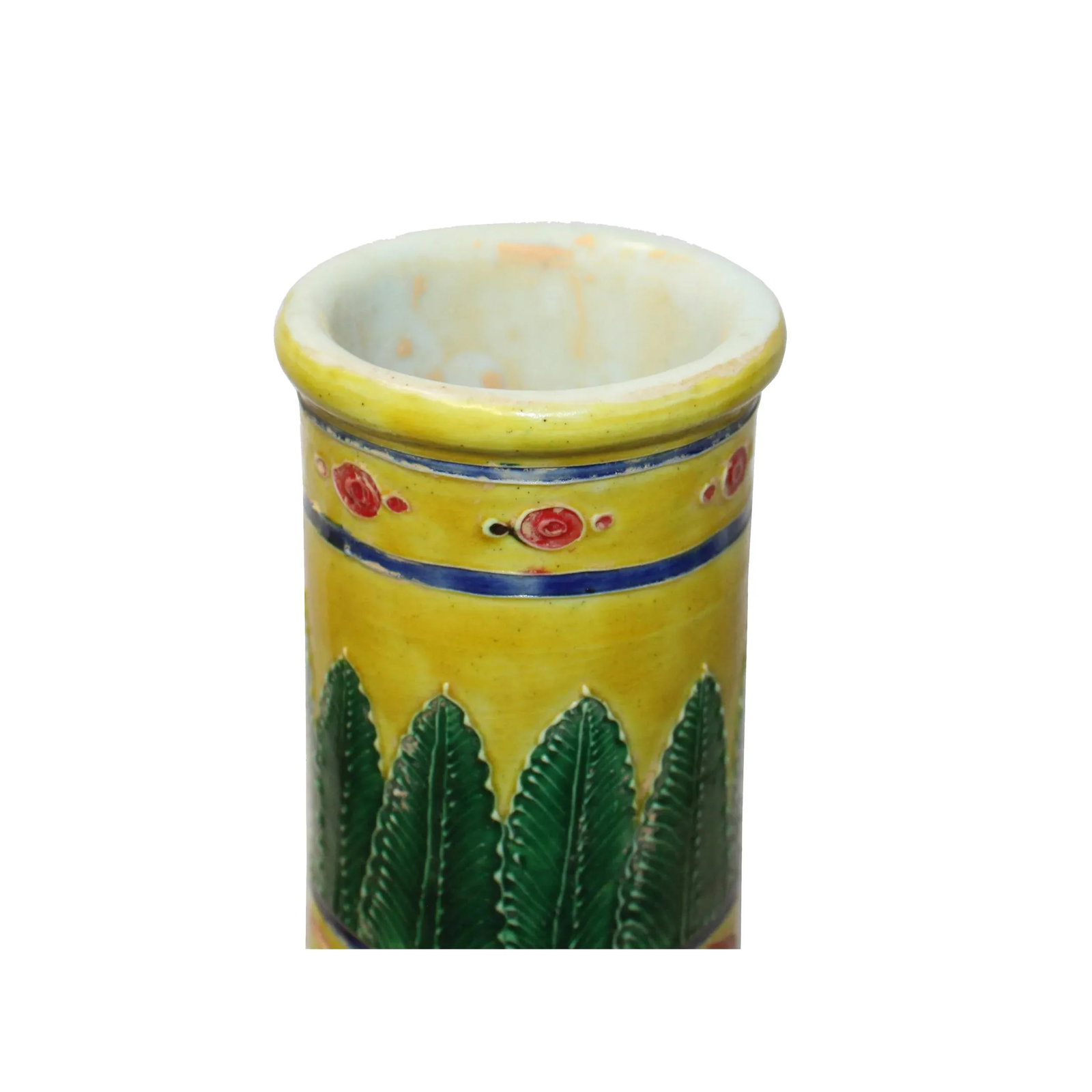 Handmade Ceramic Yellow Dimensional Flower Foo Dogs Motif Vase - 5