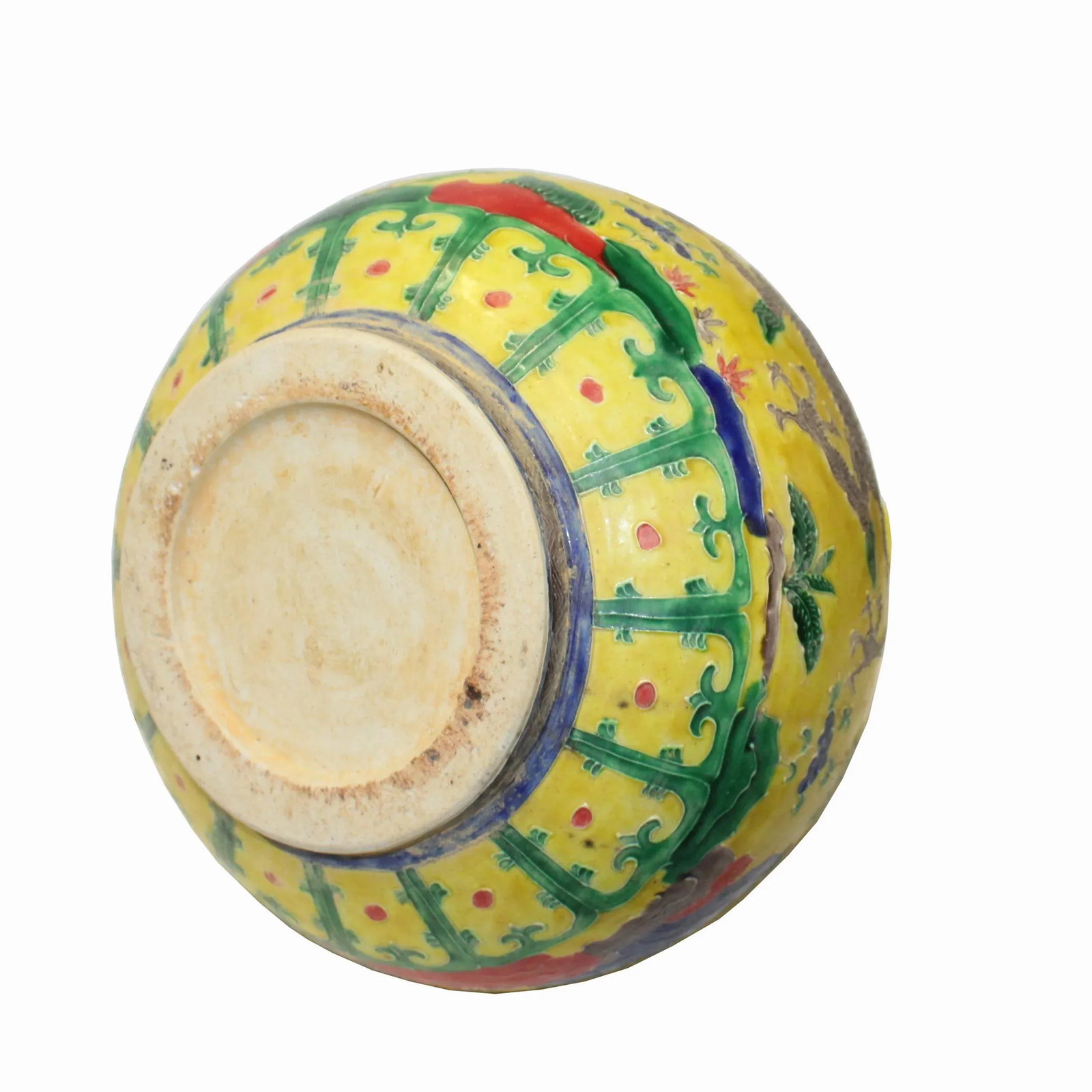 Handmade Ceramic Yellow Dimensional Flower Foo Dogs Motif Vase - 6