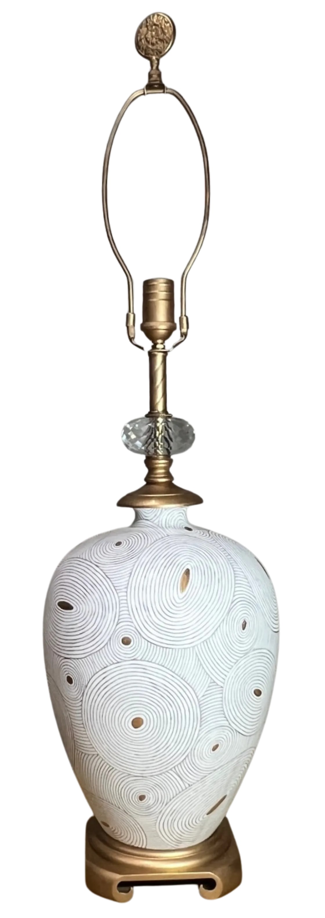John Richard White Porcelain Abstract Nested Oval Gold Pattern Table Lamp - 11