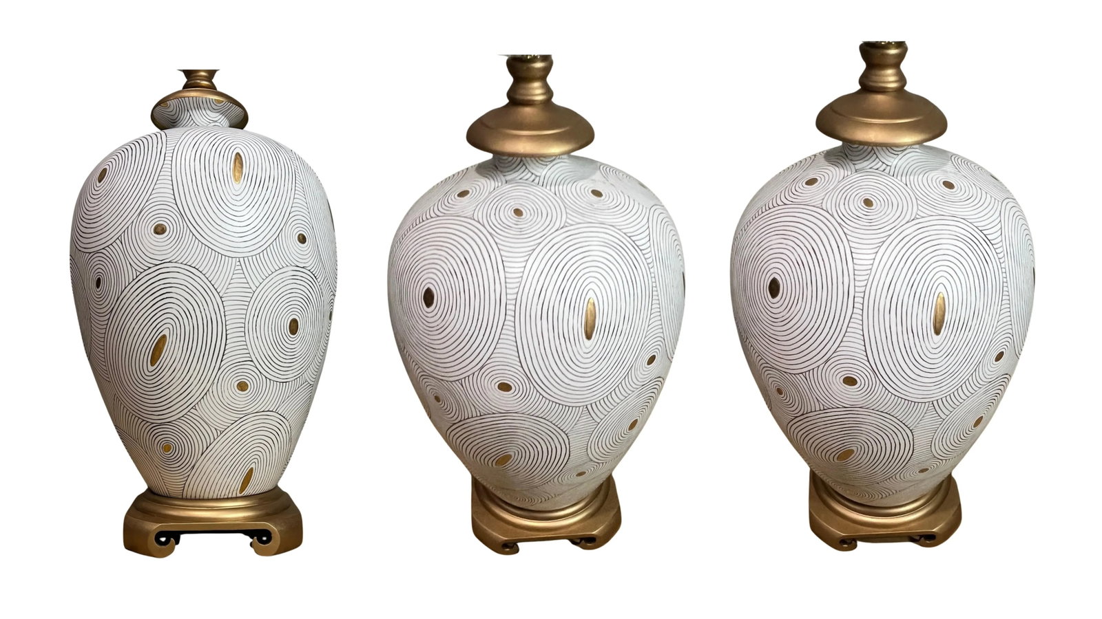 John Richard White Porcelain Abstract Nested Oval Gold Pattern Table Lamp - 13