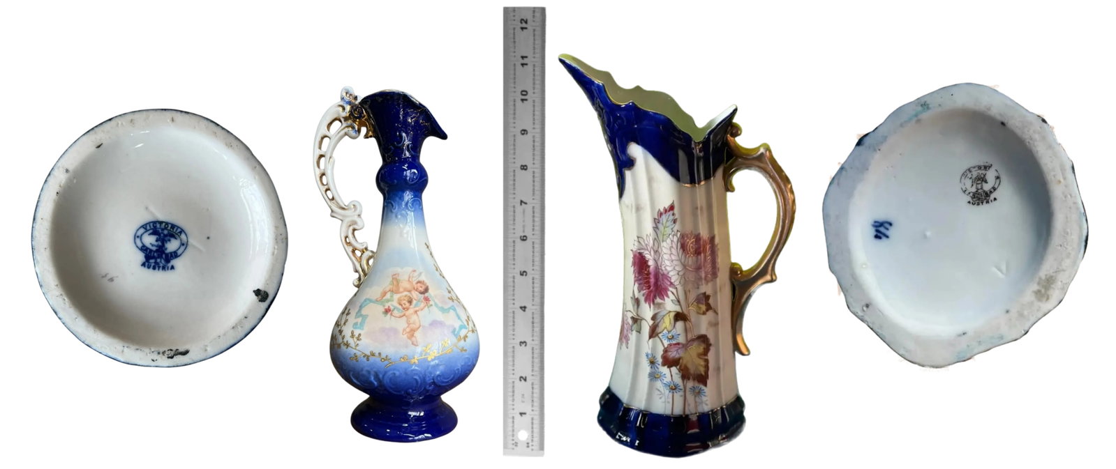 Antique Victoria Carlsbad Porcelain Floral & Cherub Ewer Vase-a Pair - 14