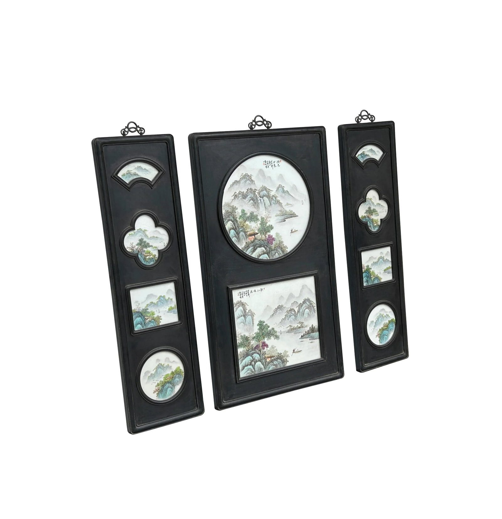Chinese Mountain River Porcelain Painting Wall Panel 3 Pieces Set - 3
