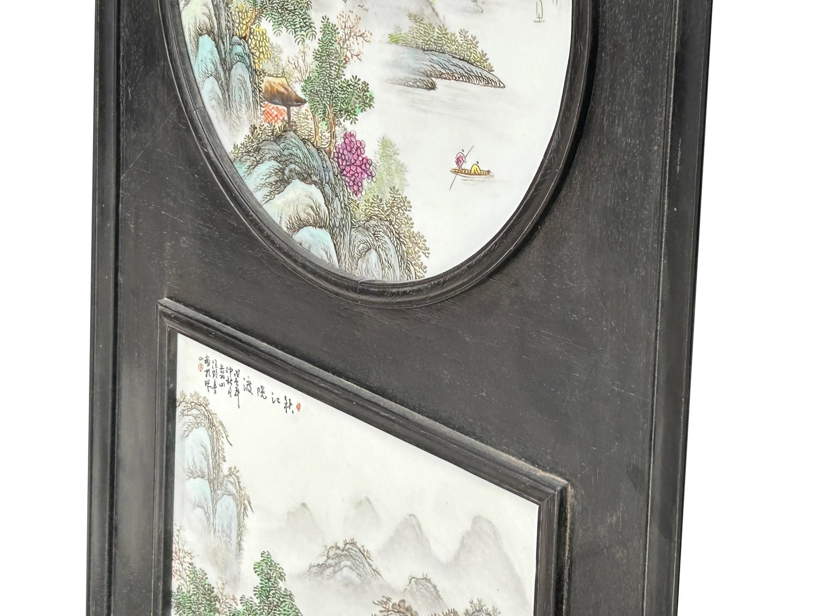 Chinese Mountain River Porcelain Painting Wall Panel 3 Pieces Set - 5