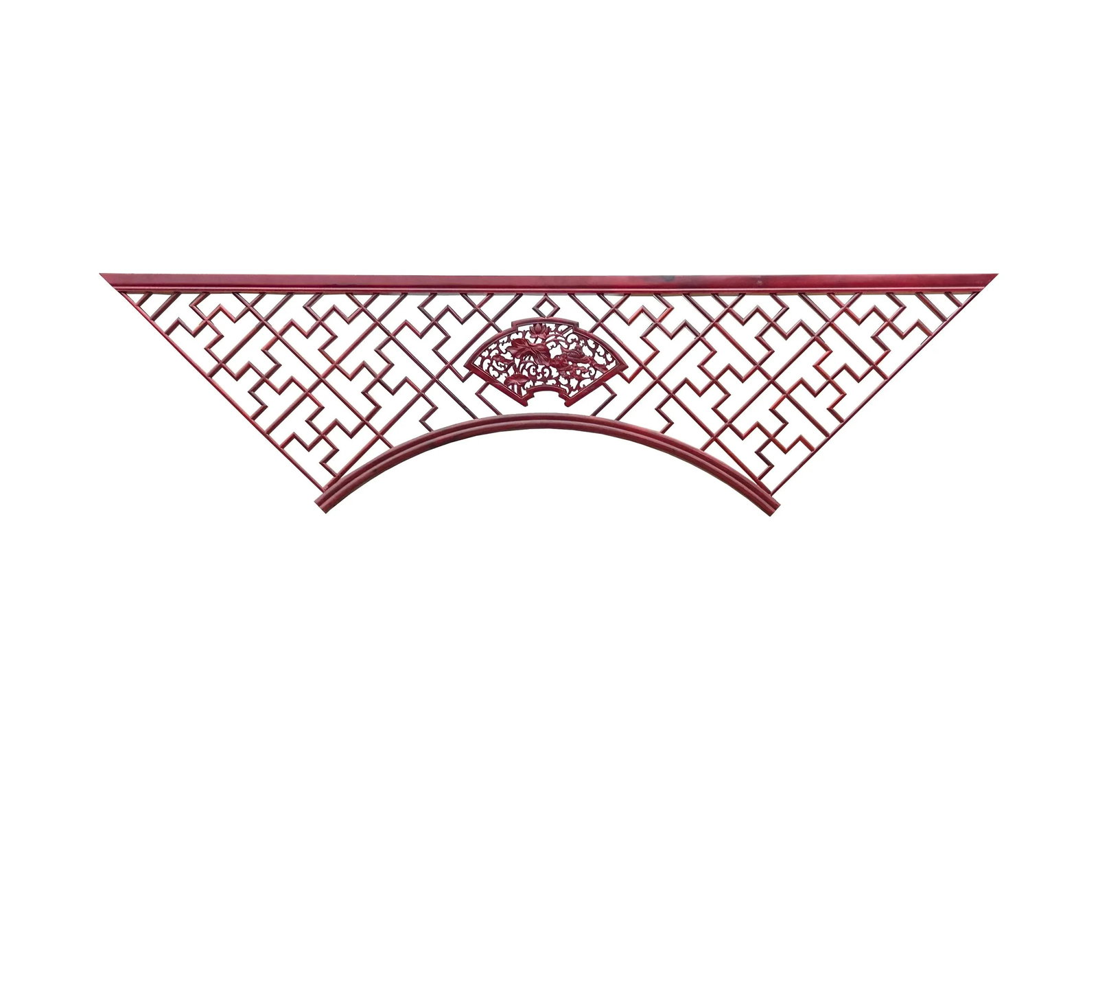 Chinese Reddish Brown Flower Ducks Geometric Round Arch Wood Room Divider - 14