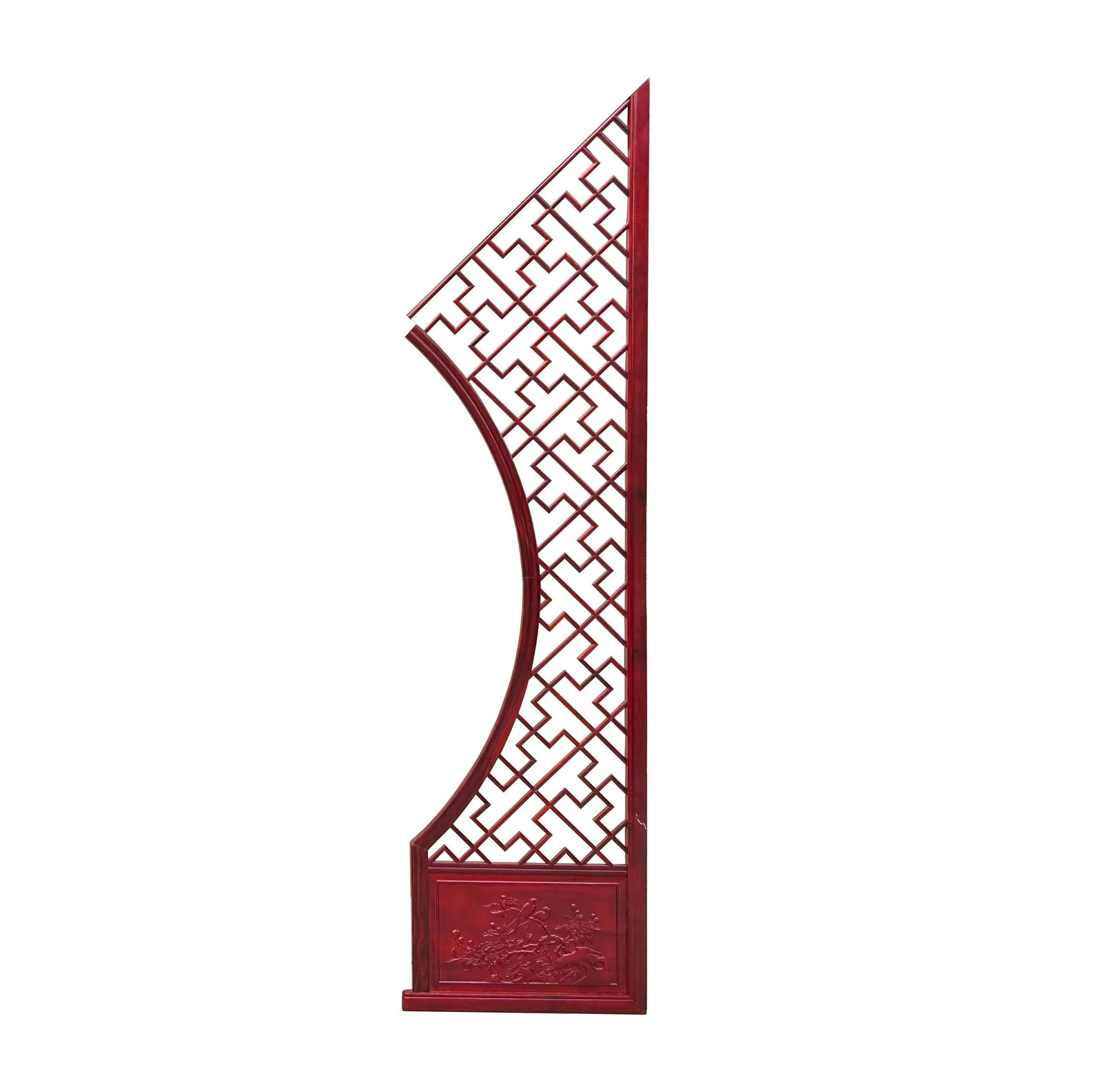 Chinese Reddish Brown Flower Ducks Geometric Round Arch Wood Room Divider - 7