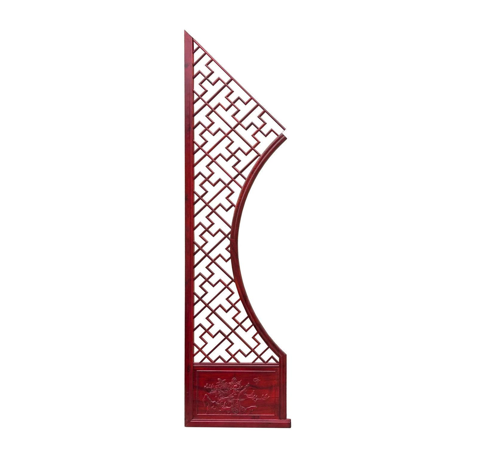 Chinese Reddish Brown Flower Ducks Geometric Round Arch Wood Room Divider - 8