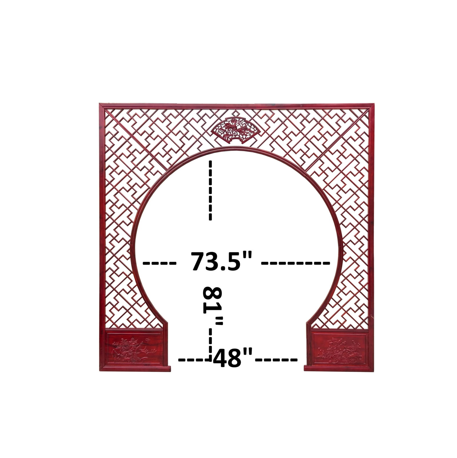 Chinese Reddish Brown Flower Ducks Geometric Round Arch Wood Room Divider - 9