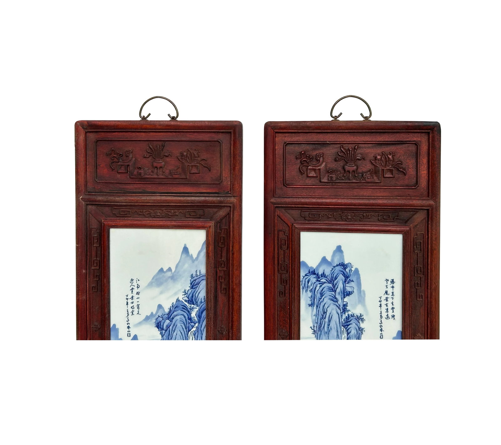 Set 4 Chinese Blue White Landscape Porcelain Painting Wall Panels - 2