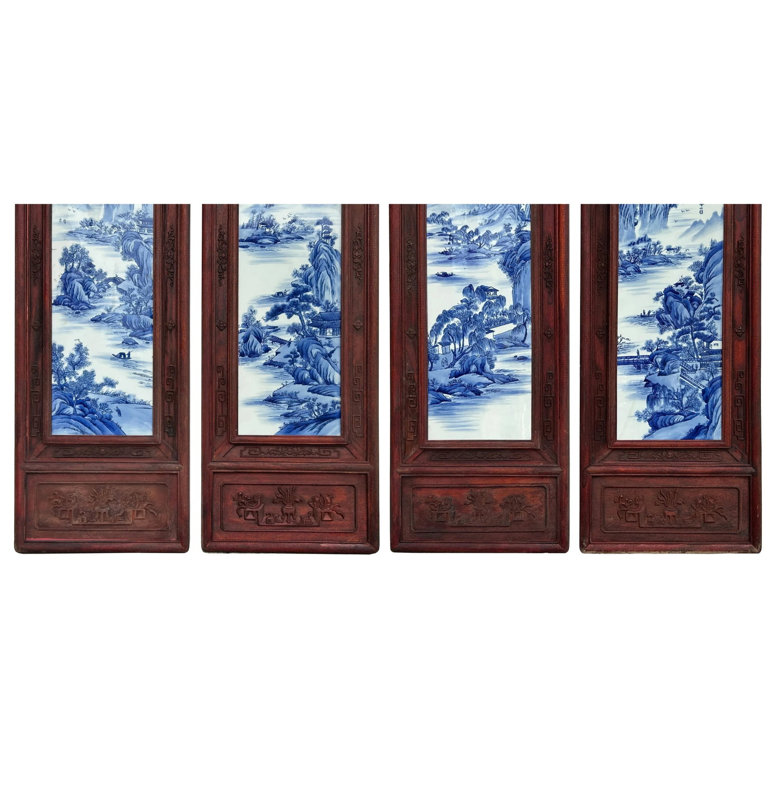 Set 4 Chinese Blue White Landscape Porcelain Painting Wall Panels - 3