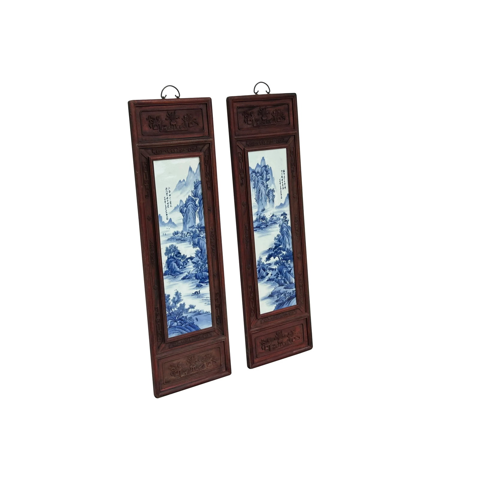 Set 4 Chinese Blue White Landscape Porcelain Painting Wall Panels - 5