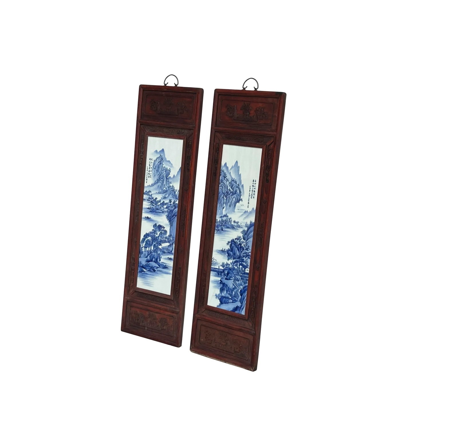 Set 4 Chinese Blue White Landscape Porcelain Painting Wall Panels - 8
