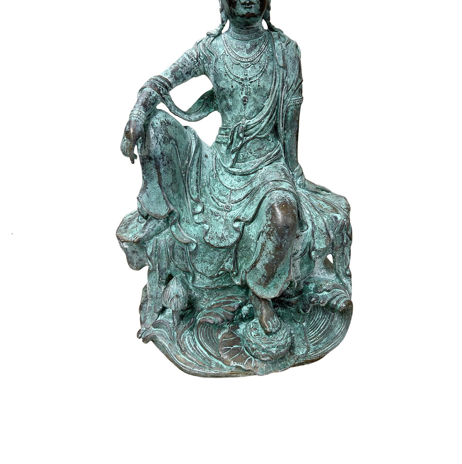 Chinese Rustic Oxidized Patina GuanYin Bodhisattva Metal Buddha Statue - 2