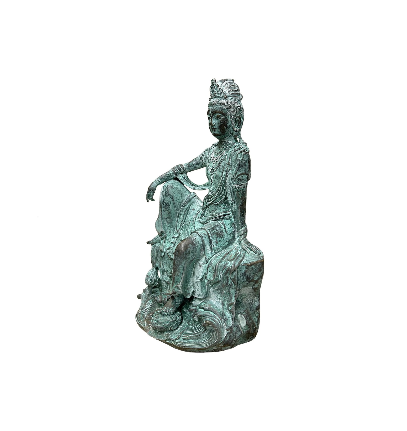 Chinese Rustic Oxidized Patina GuanYin Bodhisattva Metal Buddha Statue - 3