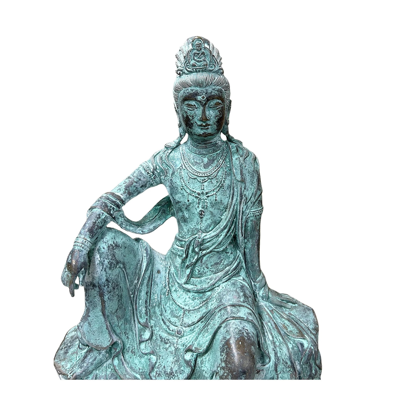 Chinese Rustic Oxidized Patina GuanYin Bodhisattva Metal Buddha Statue - 5
