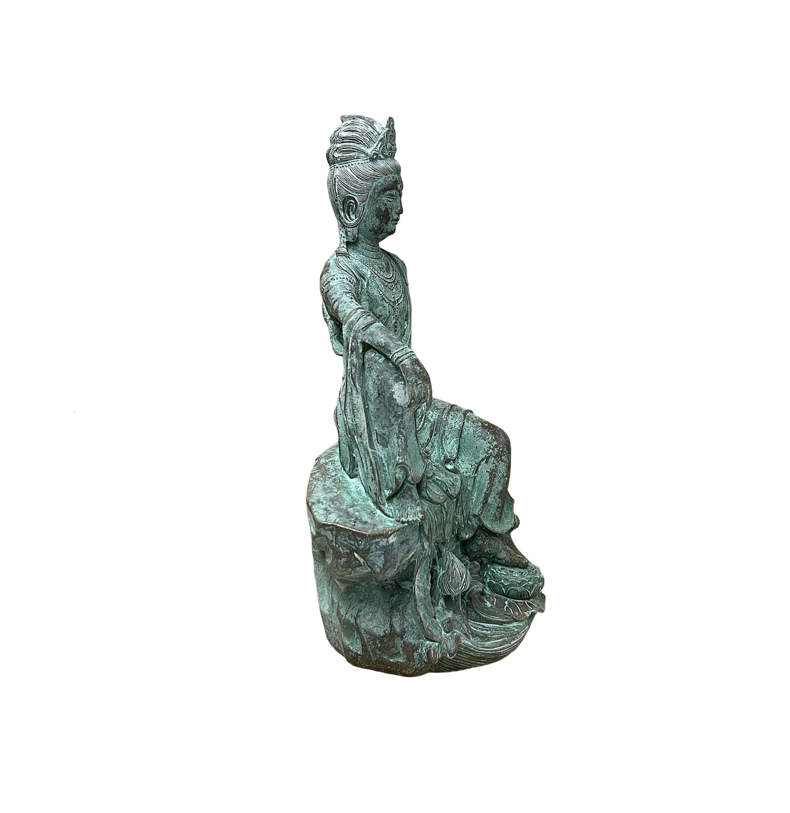 Chinese Rustic Oxidized Patina GuanYin Bodhisattva Metal Buddha Statue - 6