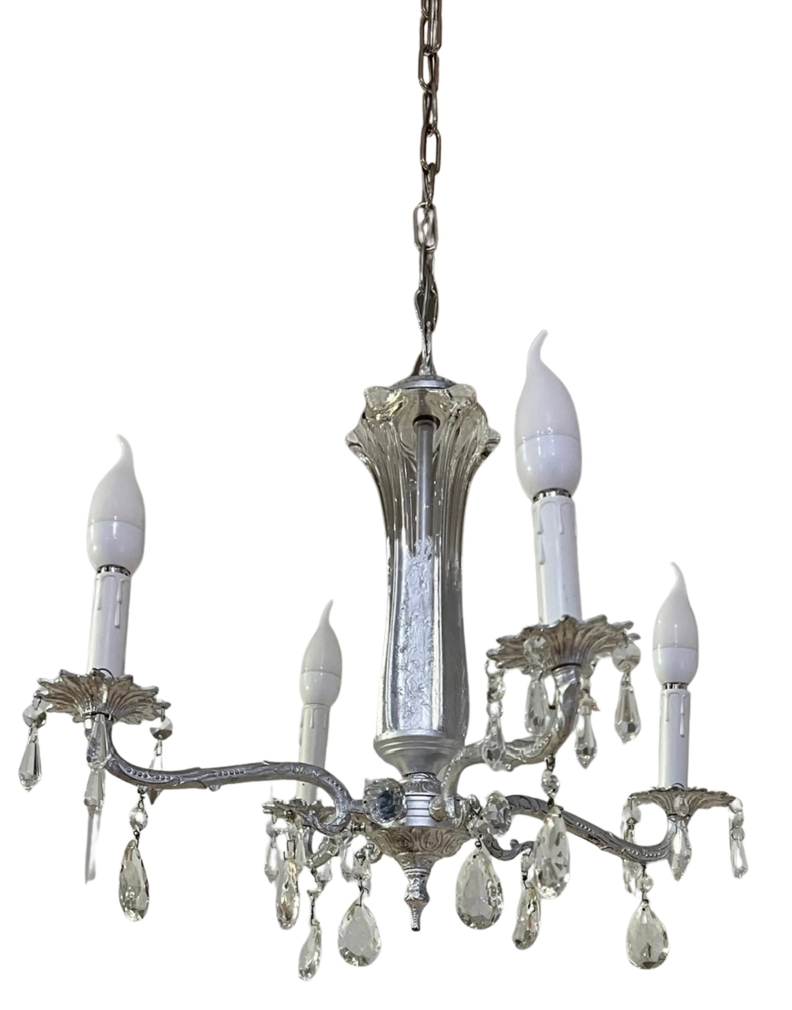 Mid-Century Chrome Tone 4 Light Tone Chandelier With Crystals - 13