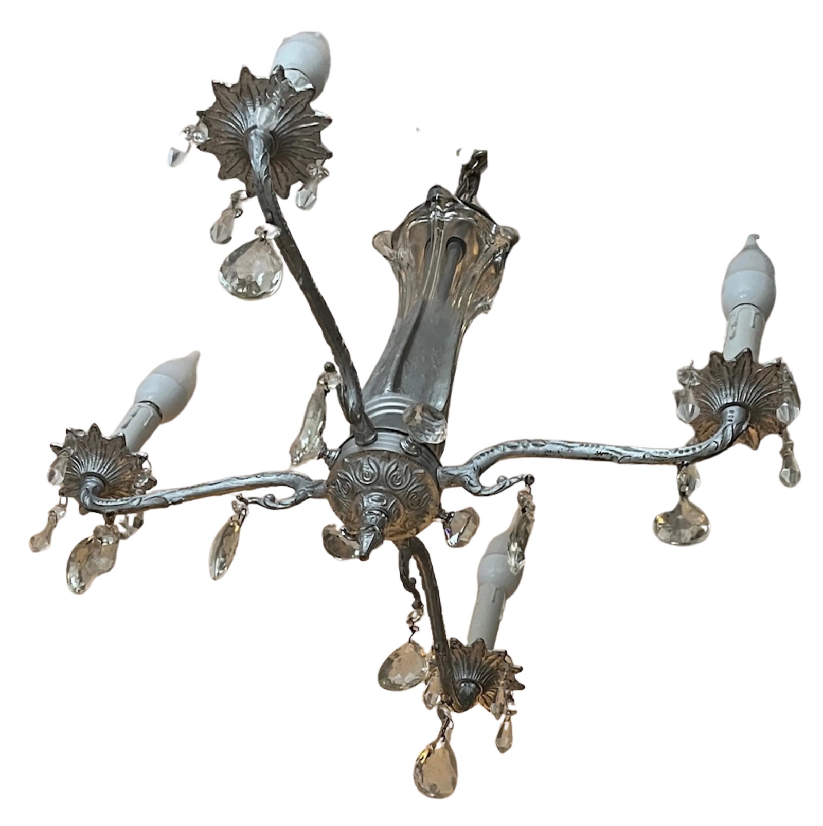 Mid-Century Chrome Tone 4 Light Tone Chandelier With Crystals - 14