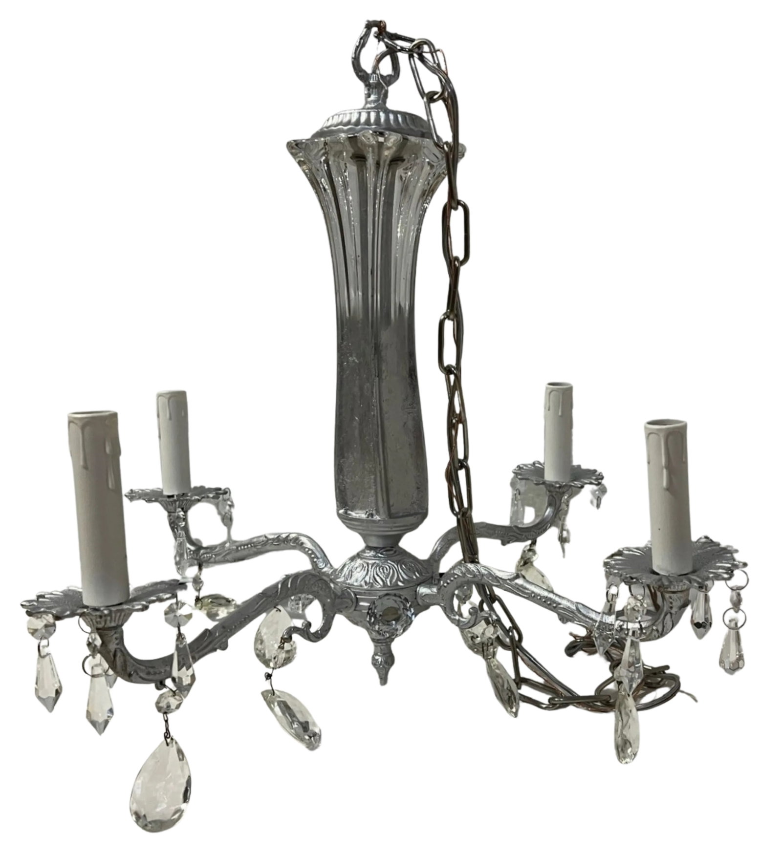 Mid-Century Chrome Tone 4 Light Tone Chandelier With Crystals - 15