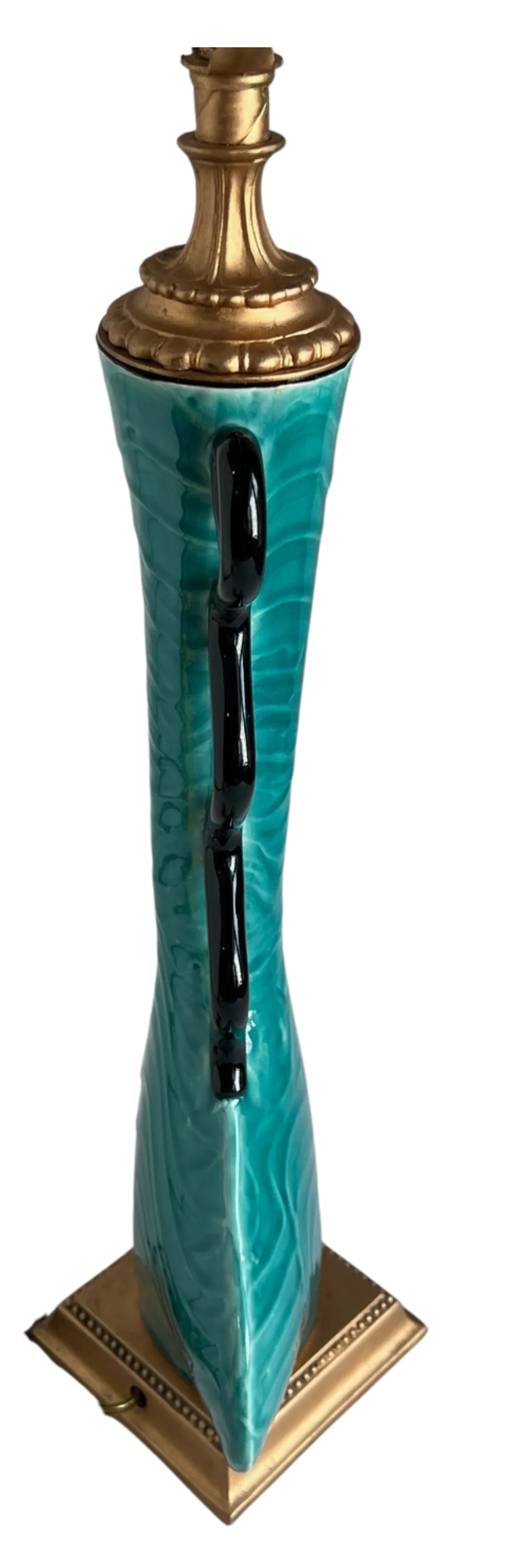 Mid-Century Ceramic Teal Black Curvy Table Lamp - 10