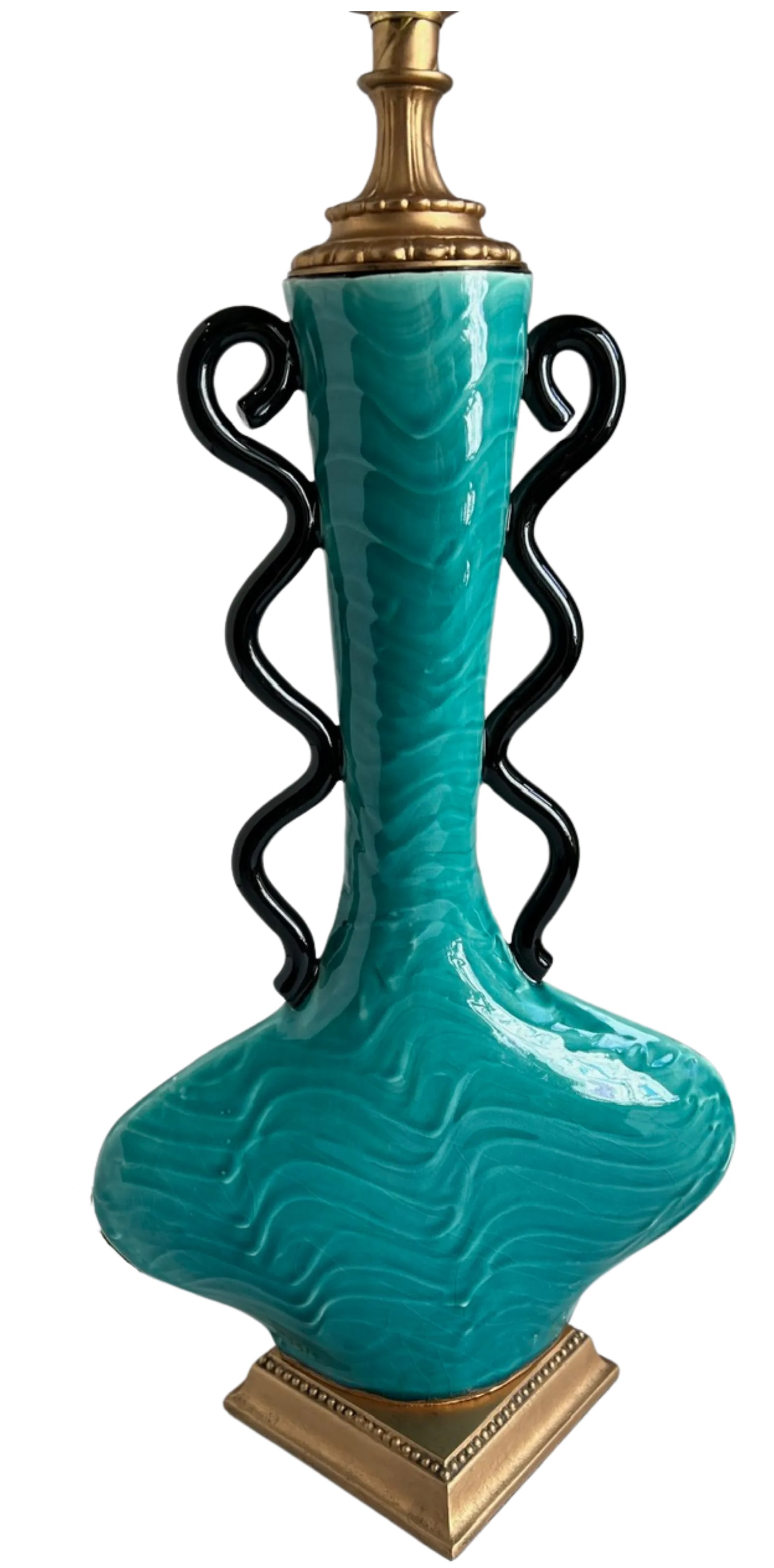 Mid-Century Ceramic Teal Black Curvy Table Lamp - 11