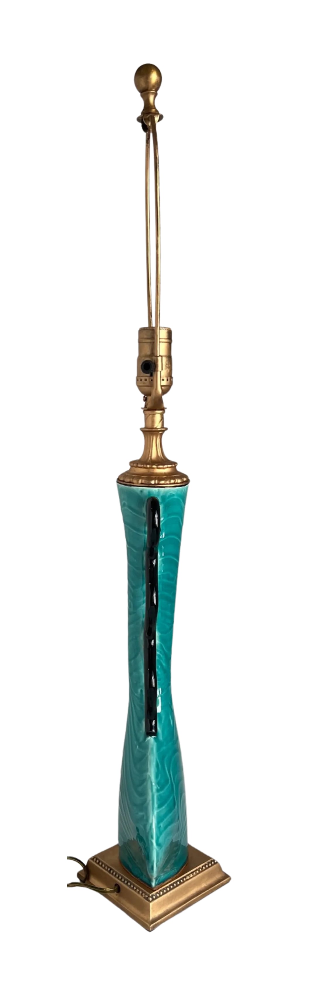Mid-Century Ceramic Teal Black Curvy Table Lamp - 2
