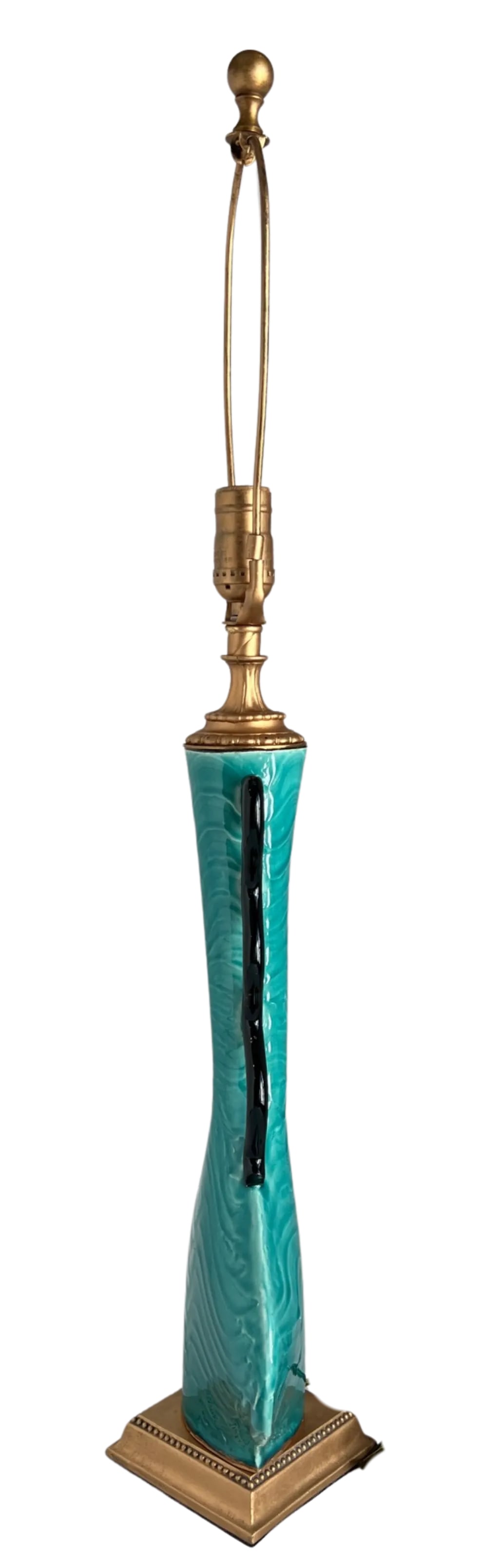 Mid-Century Ceramic Teal Black Curvy Table Lamp - 3