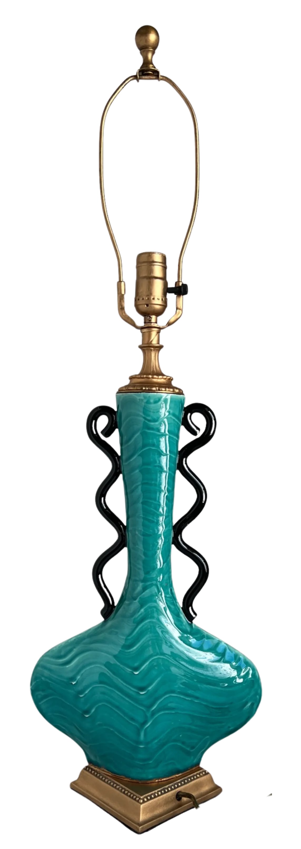 Mid-Century Ceramic Teal Black Curvy Table Lamp - 4