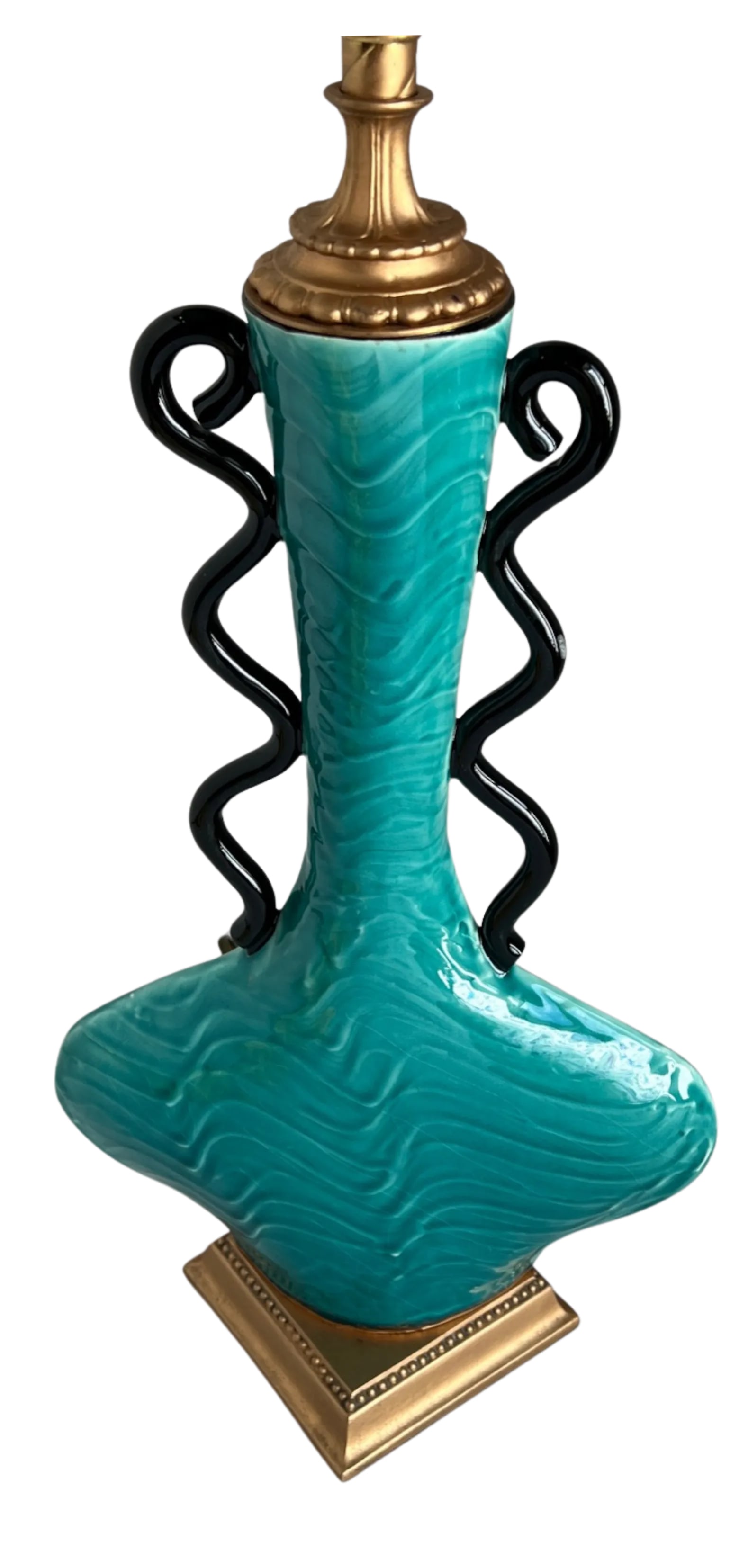 Mid-Century Ceramic Teal Black Curvy Table Lamp - 7