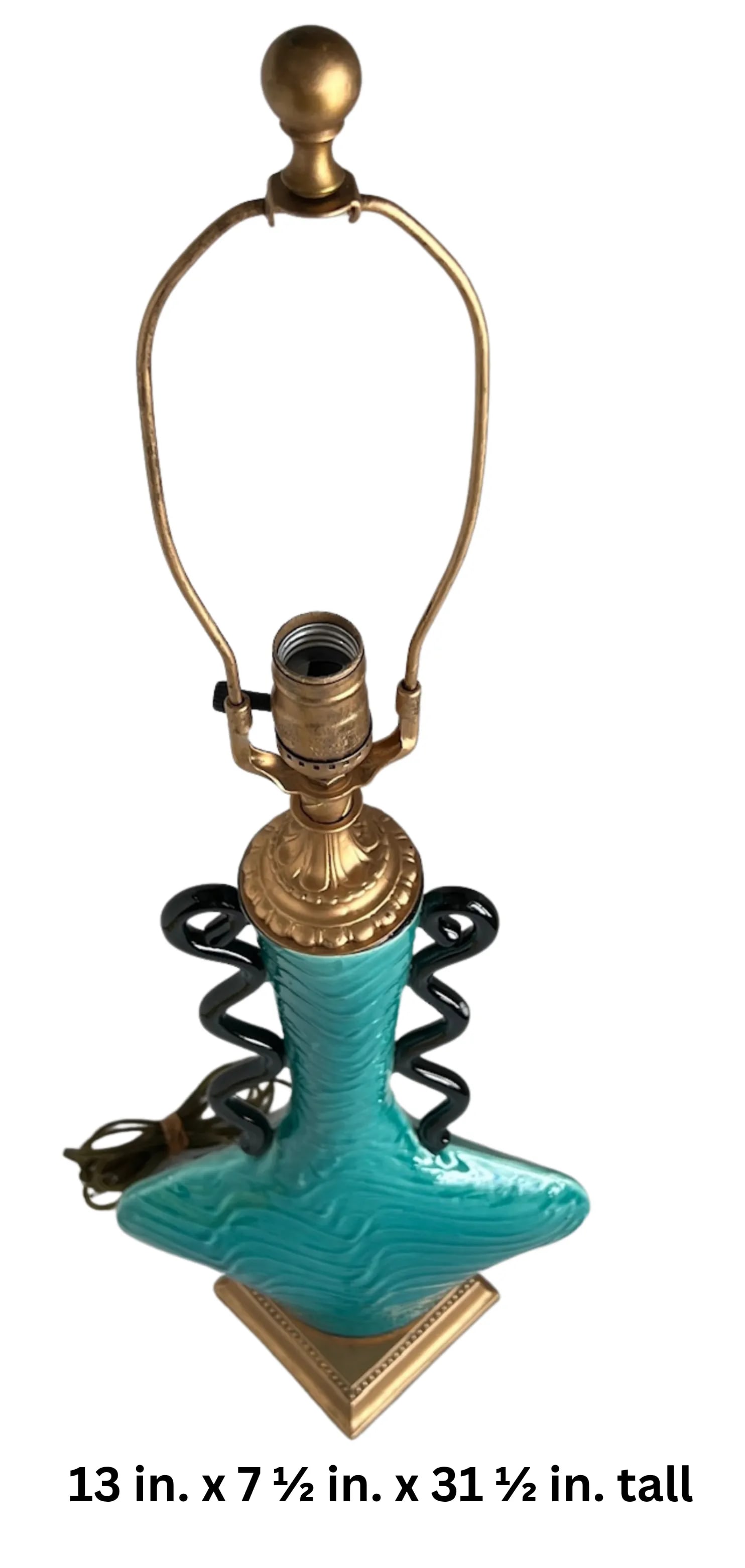Mid-Century Ceramic Teal Black Curvy Table Lamp - 8