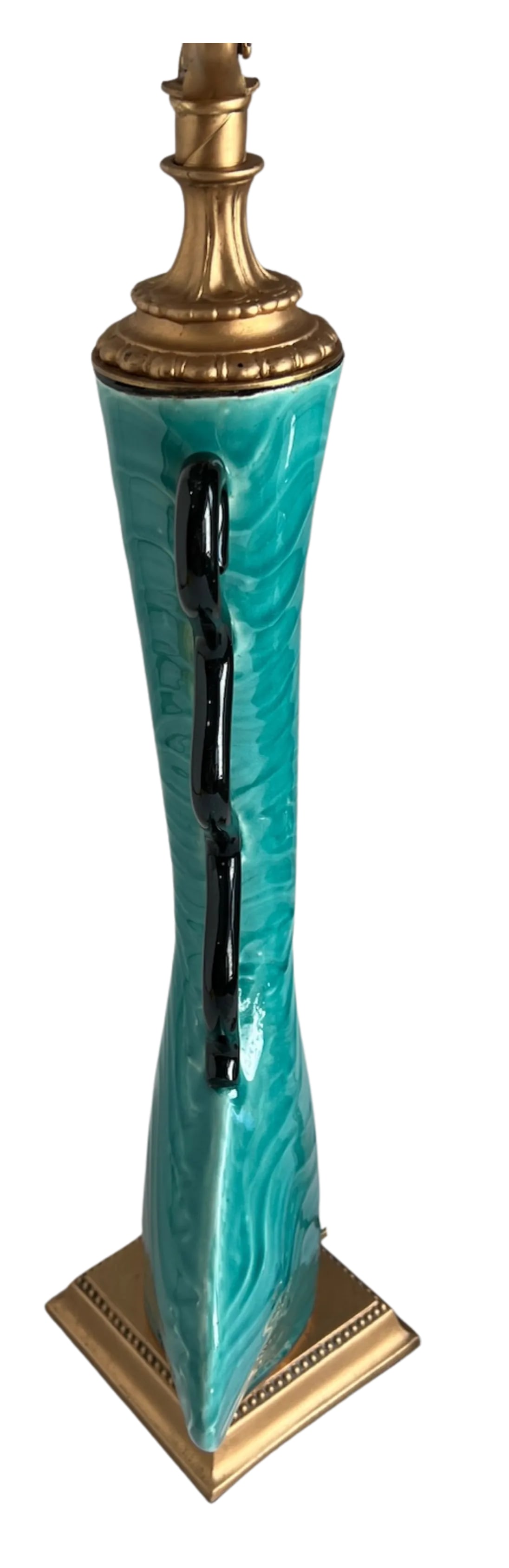 Mid-Century Ceramic Teal Black Curvy Table Lamp - 9