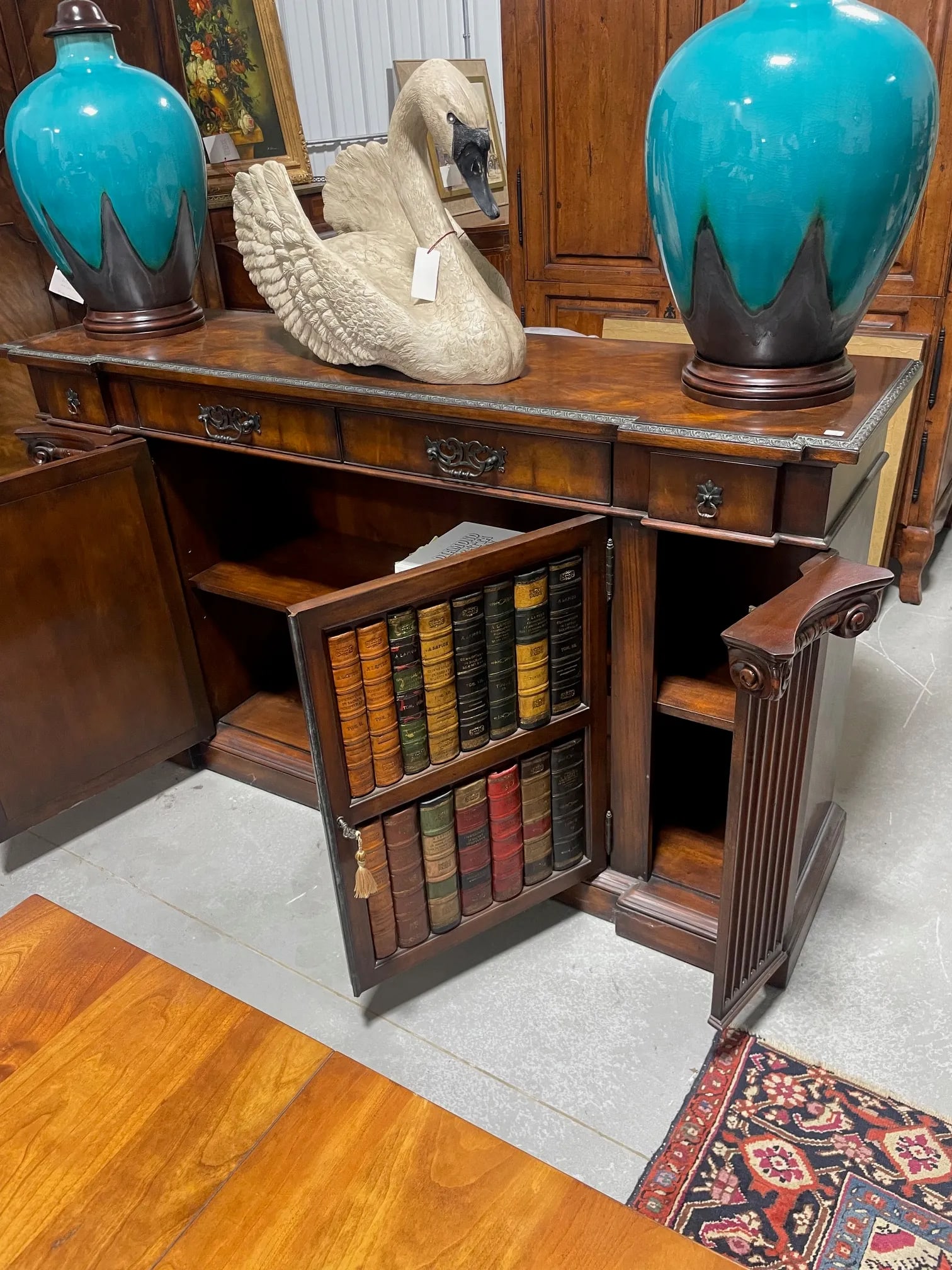 Late 20th Century Mahogany Door Cabinet With False Books on Door Fronts - 2