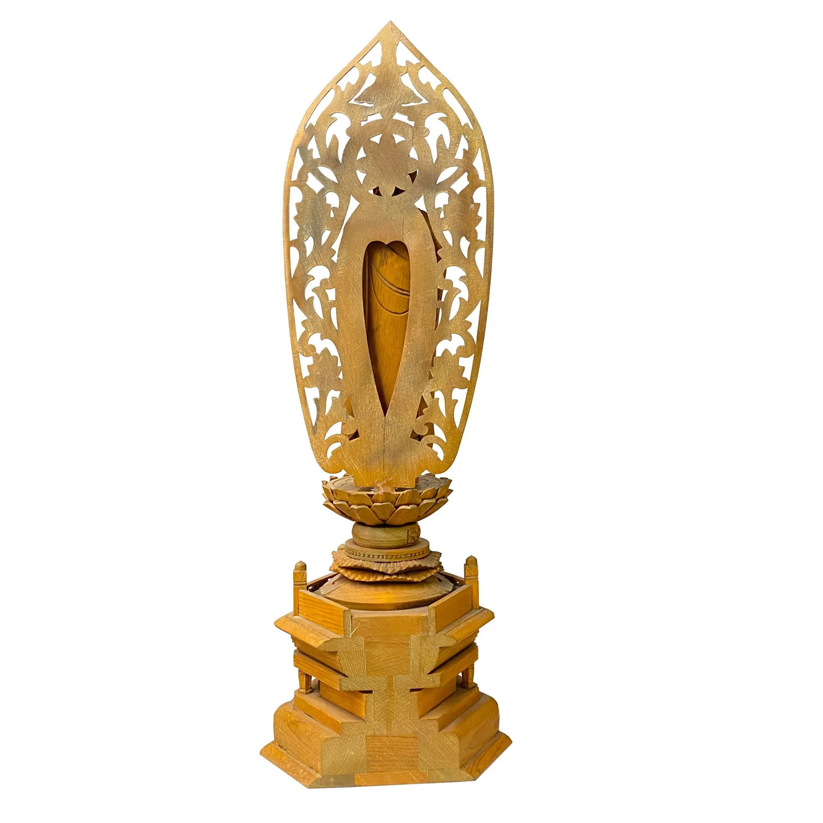 Chinese Sandal Wood Lotus Base Abhaya Mudra Buddha Statue - 4