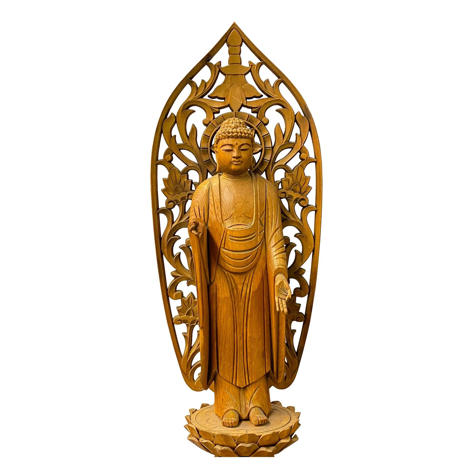 Chinese Sandal Wood Lotus Base Abhaya Mudra Buddha Statue - 5