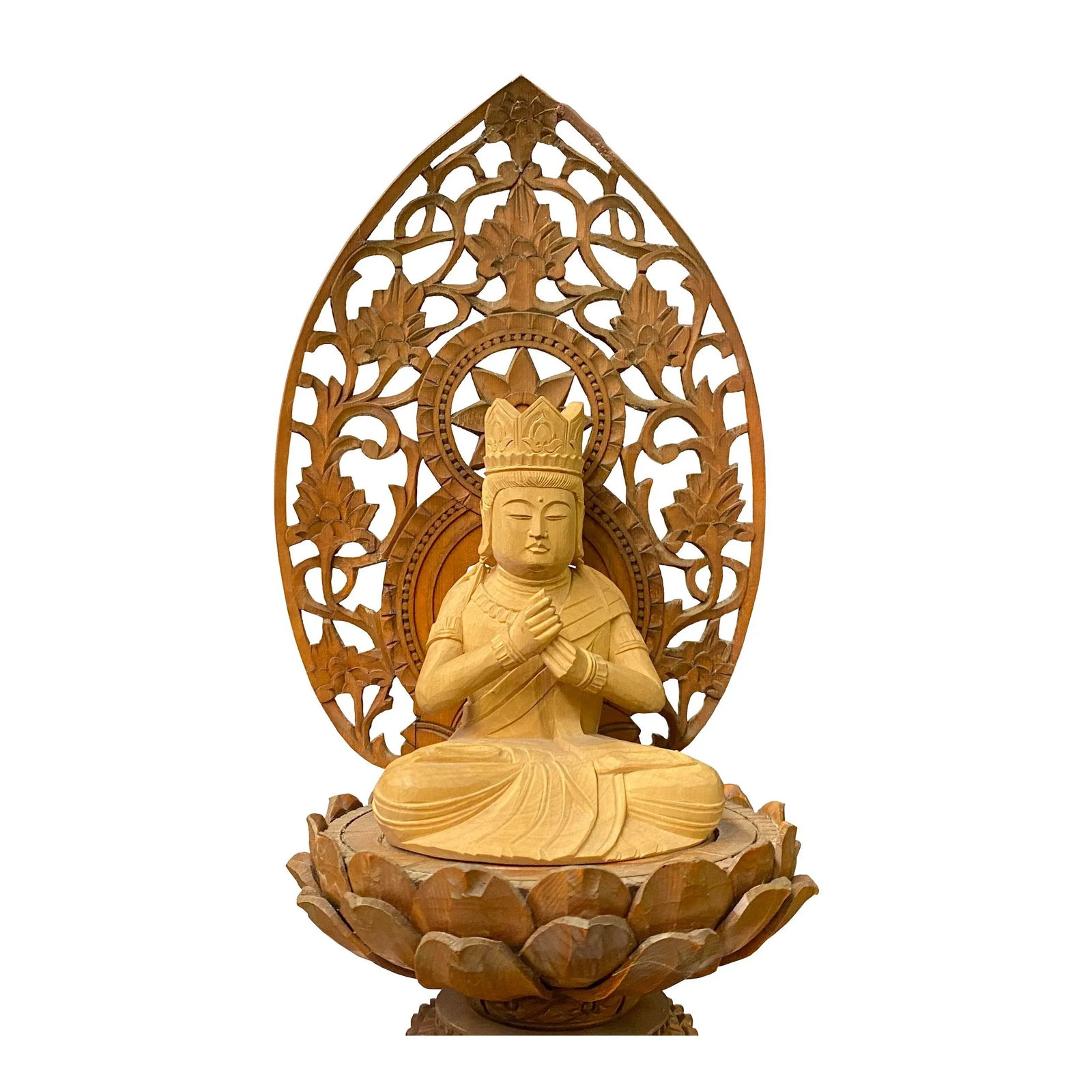 Chinese Sandal Wood Lotus Base Kwan Yin Bodhisattva Statue - 2