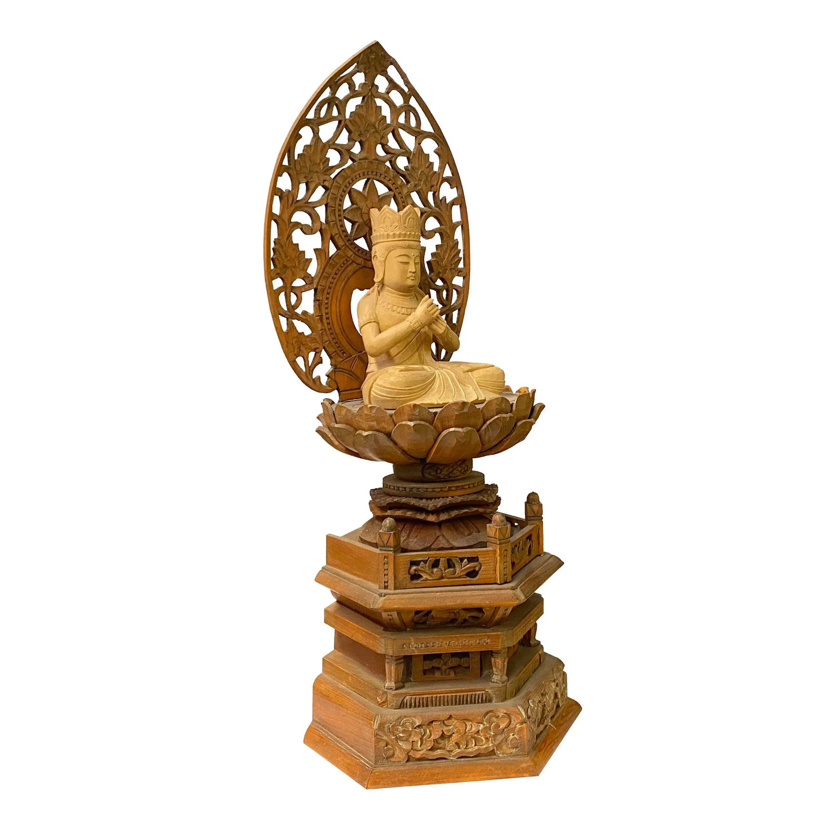 Chinese Sandal Wood Lotus Base Kwan Yin Bodhisattva Statue - 3