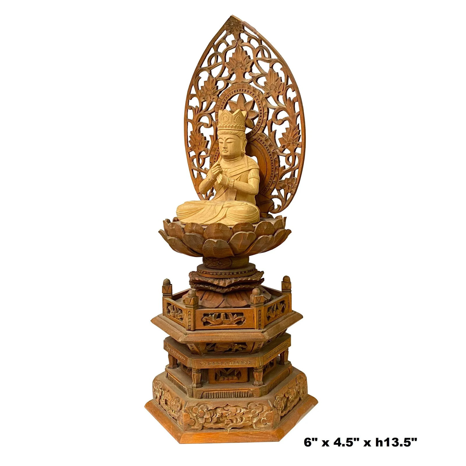 Chinese Sandal Wood Lotus Base Kwan Yin Bodhisattva Statue - 4