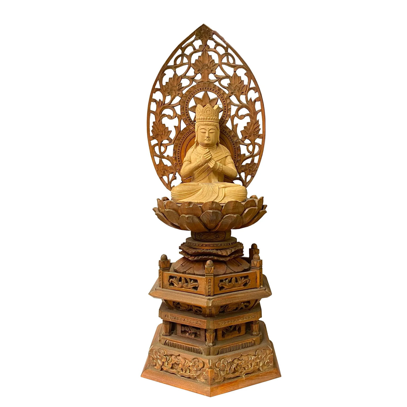 Chinese Sandal Wood Lotus Base Kwan Yin Bodhisattva Statue - 6