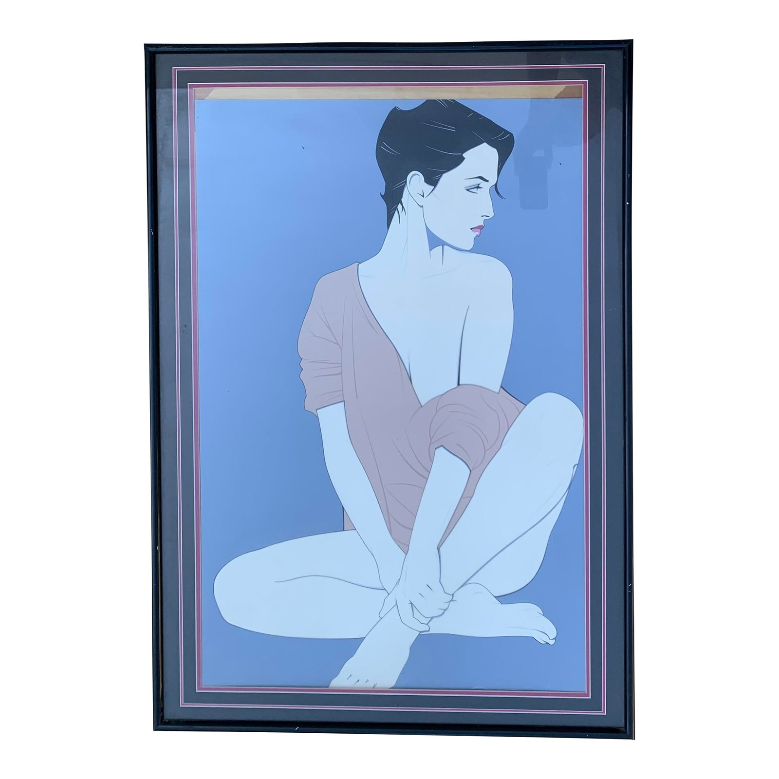 1980s After Patrick Nagel Commemorative Serigraph: 1980s Patrick Nagel Serigraph matted and framed. Patrick Nagel (1945-1984) was an American artist and illustrator. He created popular illustrations on board, paper and canvas, most of which emphasize