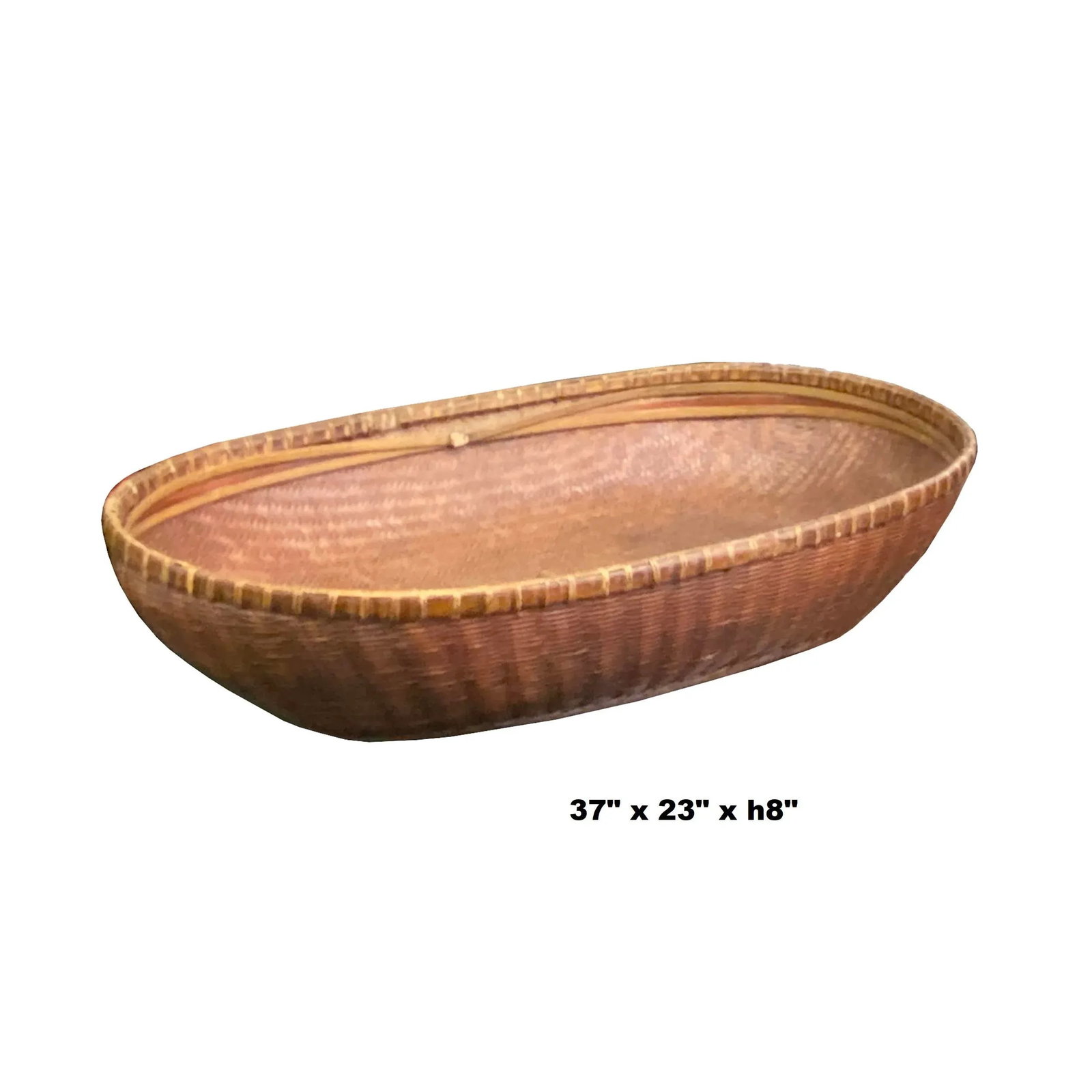 Oriental Vintage Restored Light Brown Rattan Oval Basket Tray - 3